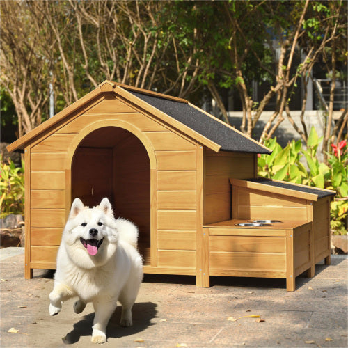 Large Outdoor Wooden Dog House | Weatherproof, Heavy Duty Pet Shelter with Porch for Large Breeds