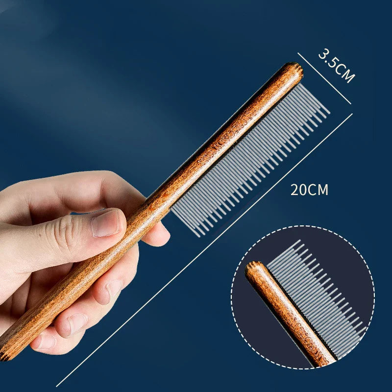 Wooden Handle Cat Brush – Stainless Steel Grooming Comb for Pets | Pet Hair Remover Tool