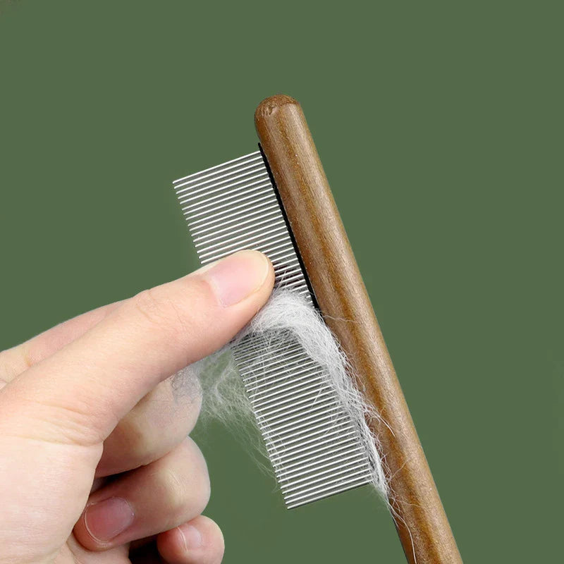 Wooden Handle Cat Brush – Stainless Steel Grooming Comb for Pets | Pet Hair Remover Tool