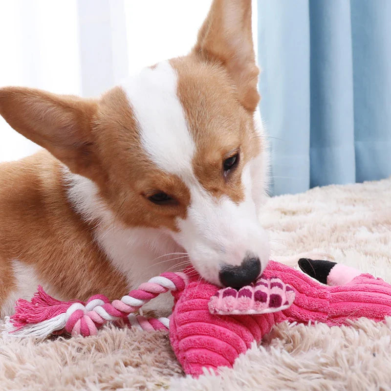 Flamingo Squeaky Plush Dog Toy | Durable Corduroy Chew Toy for Puppies & Small Dogs