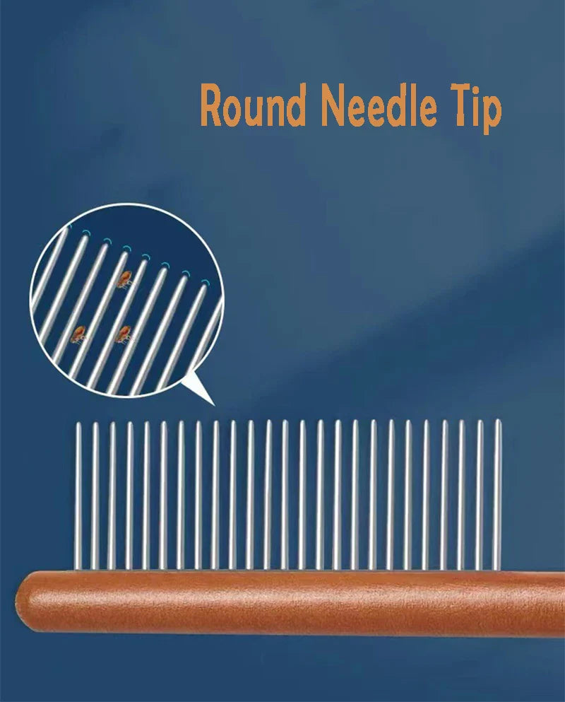 Wooden Handle Cat Brush – Stainless Steel Grooming Comb for Pets | Pet Hair Remover Tool