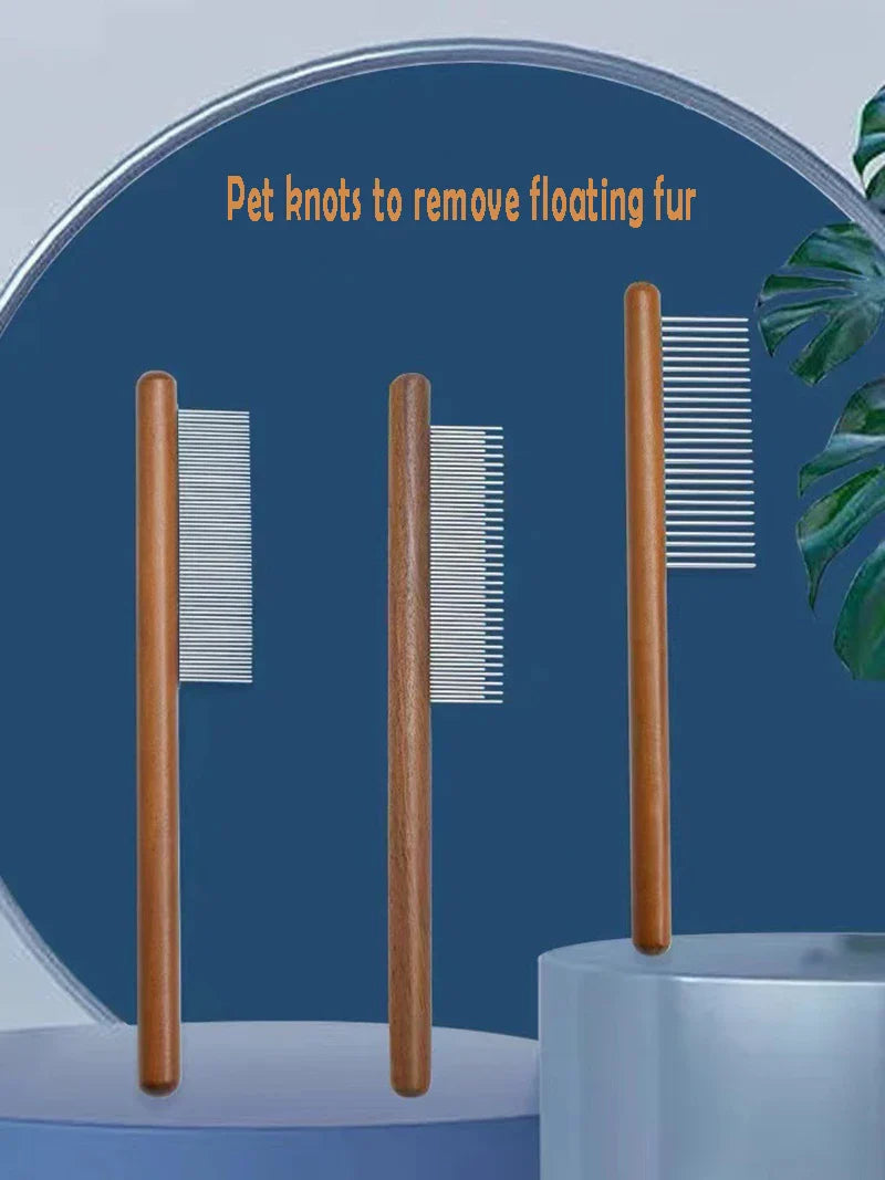 Wooden Handle Cat Brush – Stainless Steel Grooming Comb for Pets | Pet Hair Remover Tool