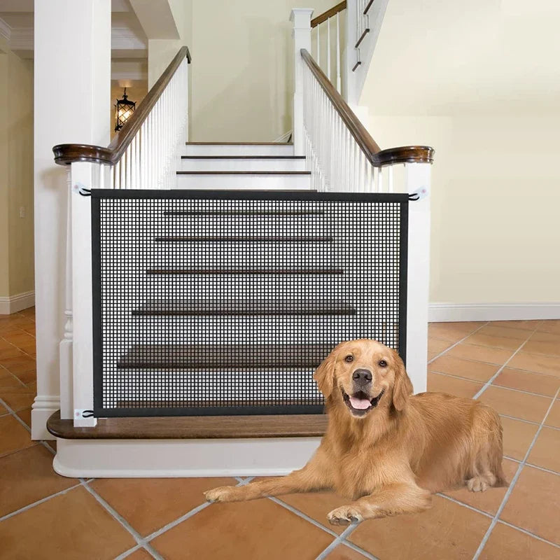 Foldable Dog Playpen Mesh Safety Gate | Indoor Pet Barrier for Stairs with Hooks