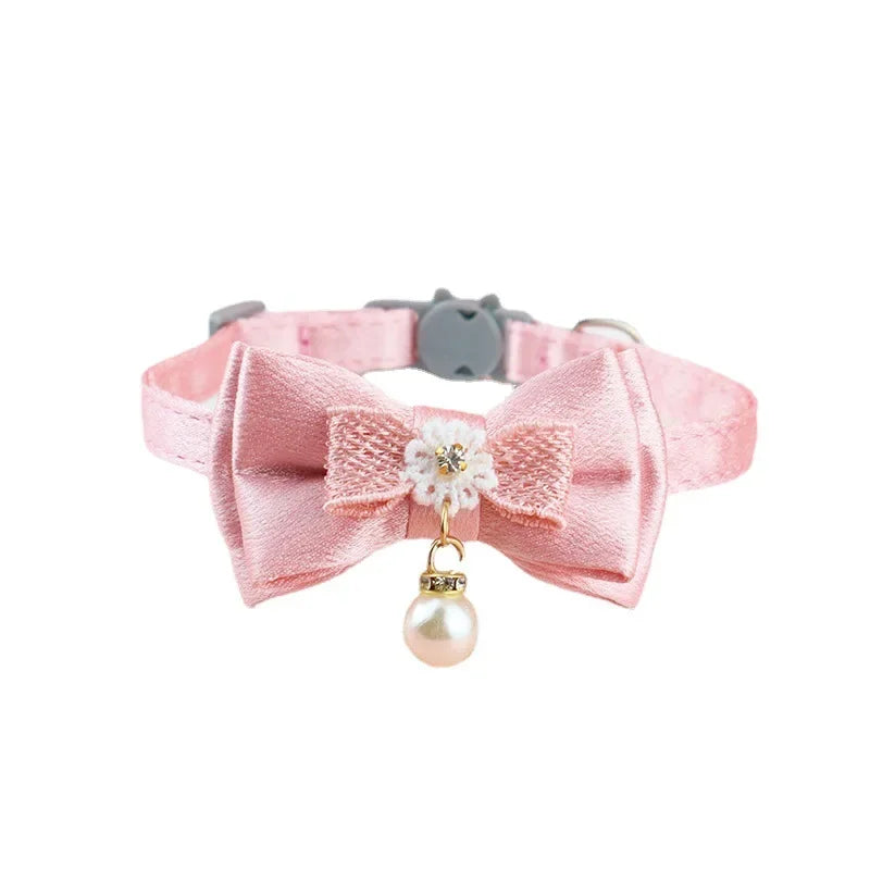 Pink Lace Cat Collar with Bell – Cute Pet Choker with Bow & Beads | Stylish Dog & Cat Accessories