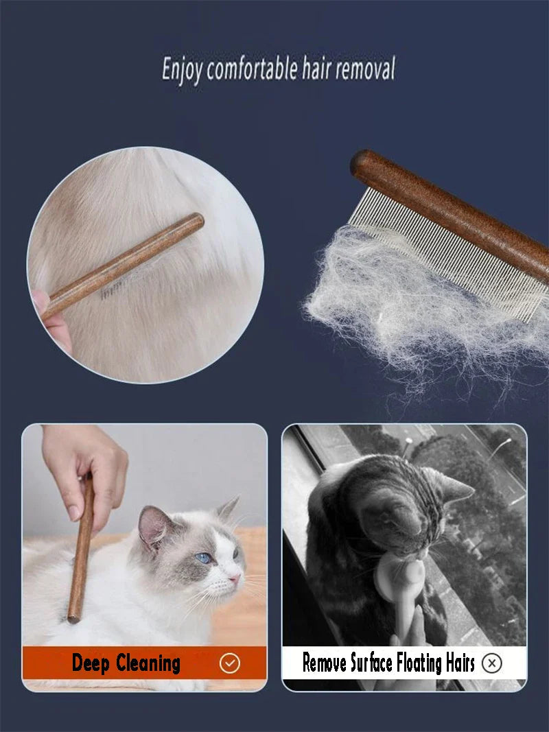 Wooden Handle Cat Brush – Stainless Steel Grooming Comb for Pets | Pet Hair Remover Tool