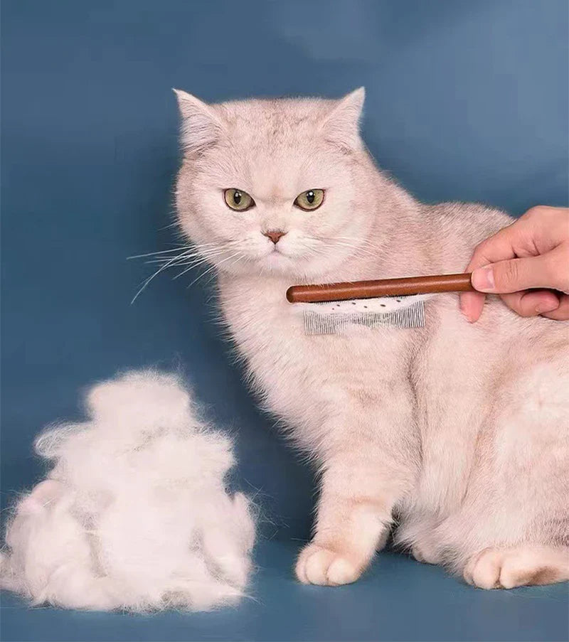 Wooden Handle Cat Brush – Stainless Steel Grooming Comb for Pets | Pet Hair Remover Tool