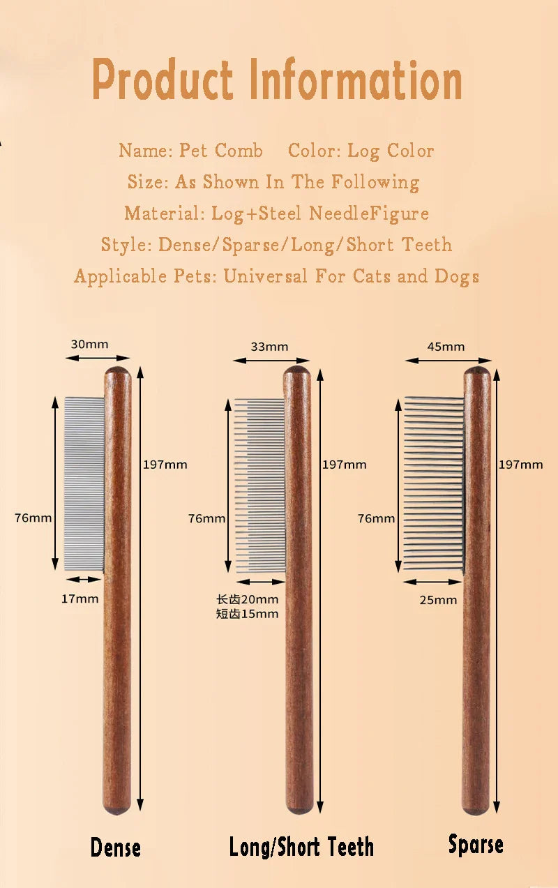 Wooden Handle Cat Brush – Stainless Steel Grooming Comb for Pets | Pet Hair Remover Tool