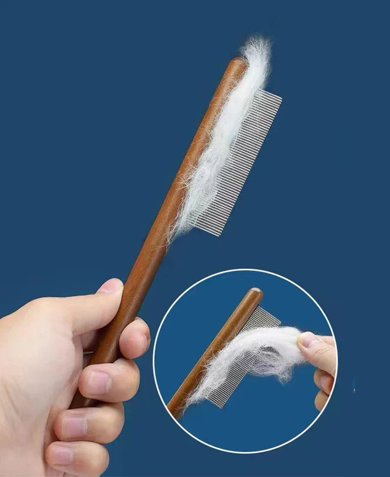 Wooden Handle Cat Brush – Stainless Steel Grooming Comb for Pets | Pet Hair Remover Tool