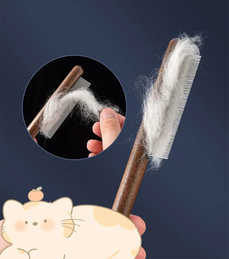 Wooden Handle Cat Brush – Stainless Steel Grooming Comb for Pets | Pet Hair Remover Tool