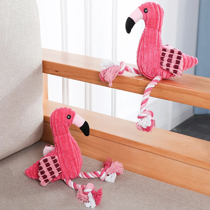 Flamingo Squeaky Plush Dog Toy | Durable Corduroy Chew Toy for Puppies & Small Dogs