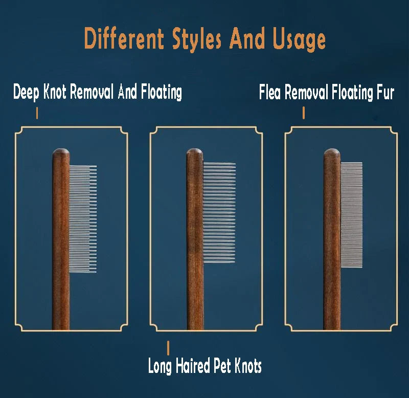 Wooden Handle Cat Brush – Stainless Steel Grooming Comb for Pets | Pet Hair Remover Tool