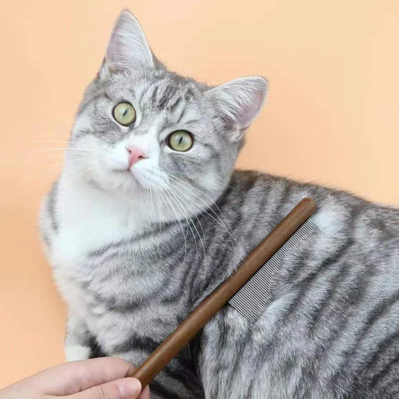 Wooden Handle Cat Brush – Stainless Steel Grooming Comb for Pets | Pet Hair Remover Tool