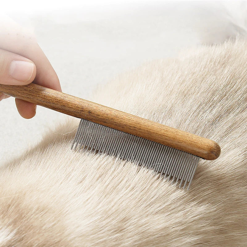 Wooden Handle Cat Brush – Stainless Steel Grooming Comb for Pets | Pet Hair Remover Tool